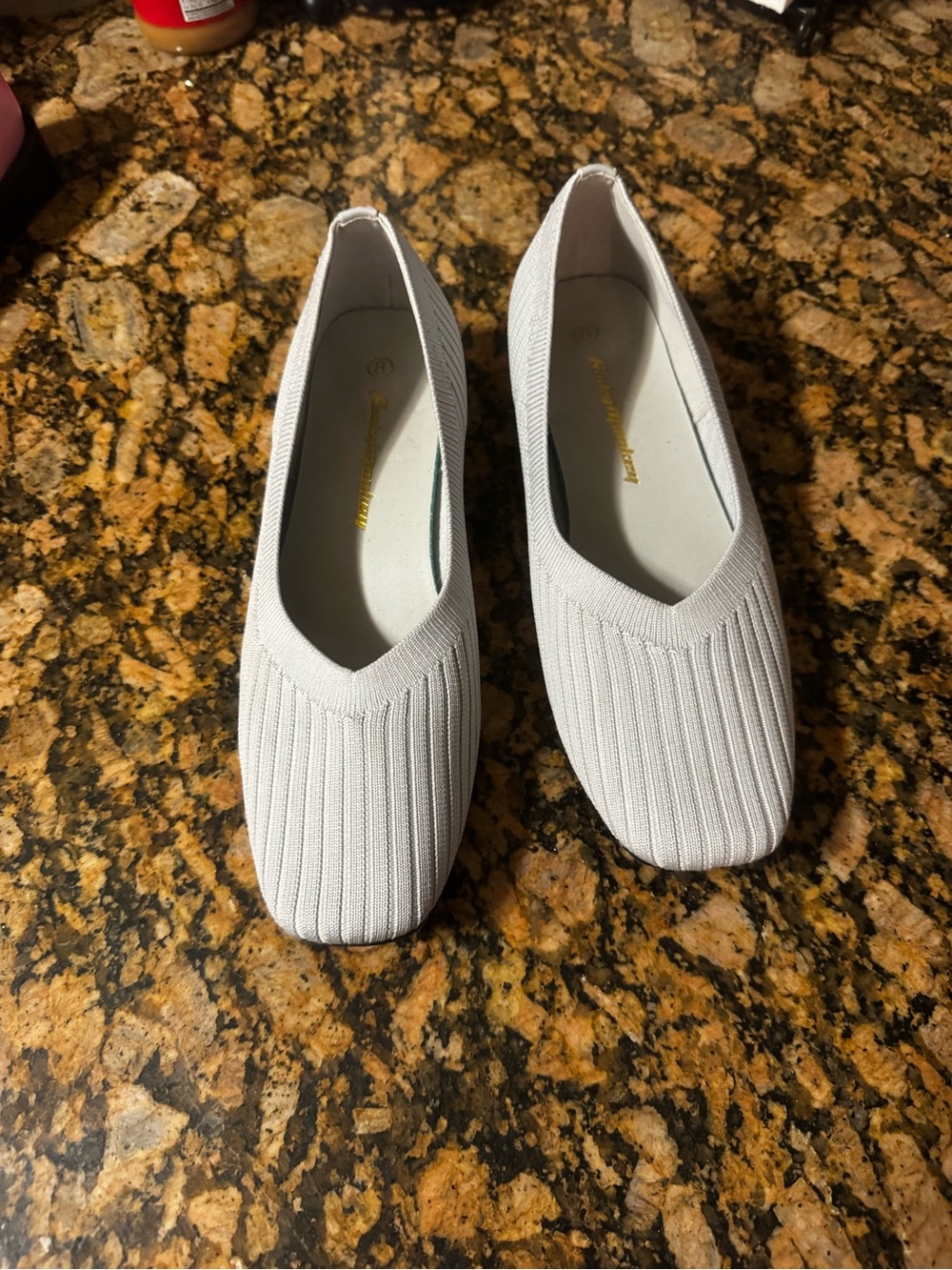 Classic Gray Knit Slip-On Flats with Ribbed Detail